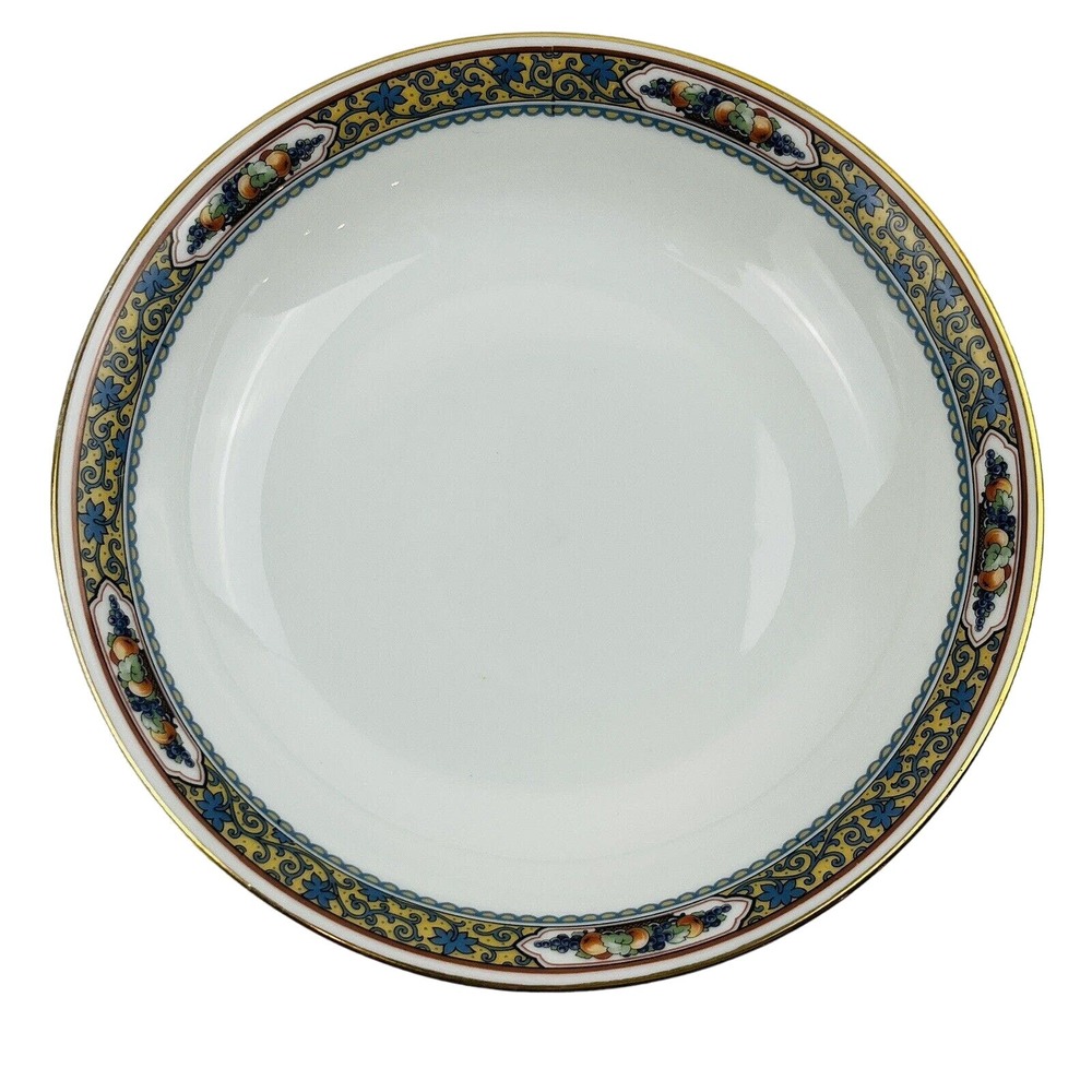 Vintage Thomas Bavaria Harvest Coupe Soup Bowl 7.5" Fruit Blue Scrolls Gold Rim